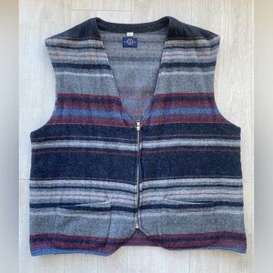 Blue Stone 100% Wool Striped Vest XL Made in New Zealand Zip Front Lined